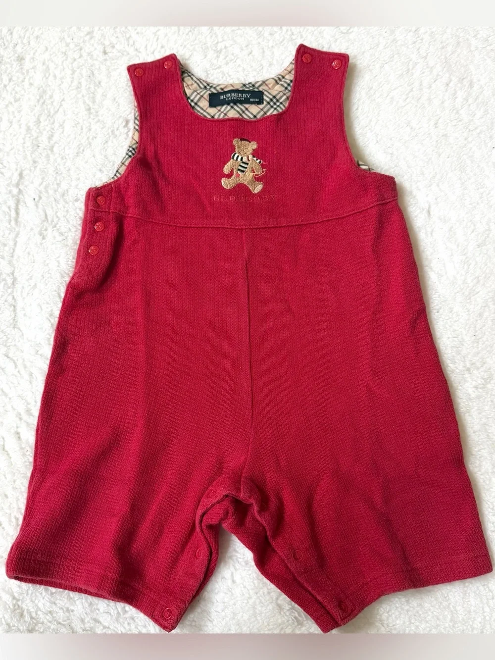 Burberry Baby Girl 12-18m Red Nova Check  Authentic Bear One Piece Rompers